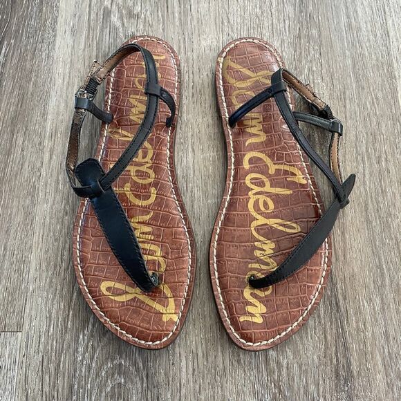 Sam Edelman Gigi Thong Sandals Black Leather - Size: 8 - Picture 1 of 7